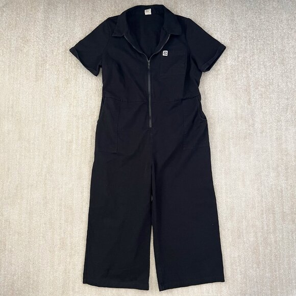 Lucy & Yak Ragan Black Cotton Wide Leg Short Sleeve Crop Jumpsuit 18 - Picture 1 of 11